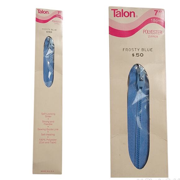 VTG 70s Talon Zipper Frosty Blue 7" 18cm Polyester Coil Closed End Sewing Notion - Picture 1 of 6